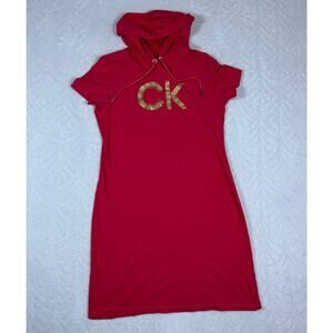 Calvin Klein Women's M Pink Hoodie Short Sleeve Dress Sport Gold Tone Rhinestone